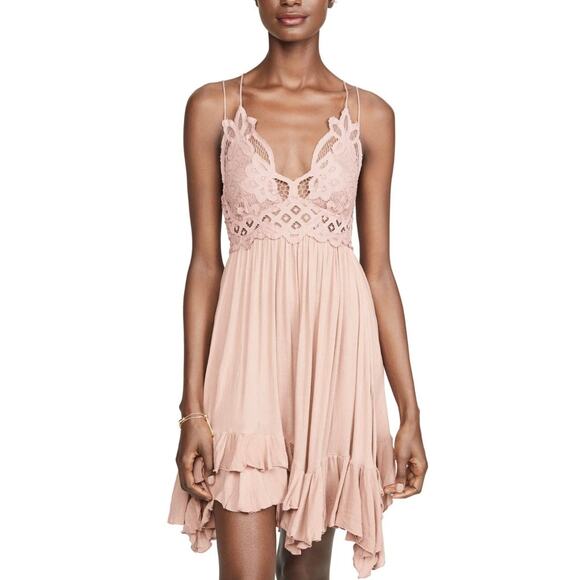 Free People FP One Adella Slip Dress Mauve Pink Lace Boho Mini Dress XS - Picture 1 of 4